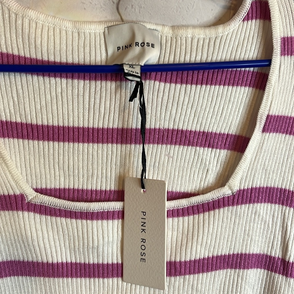 NWT PINK ROSE PINK AND WHITE STRIPED SQUARE NECK SWEATER XL - Picture 5 of 8